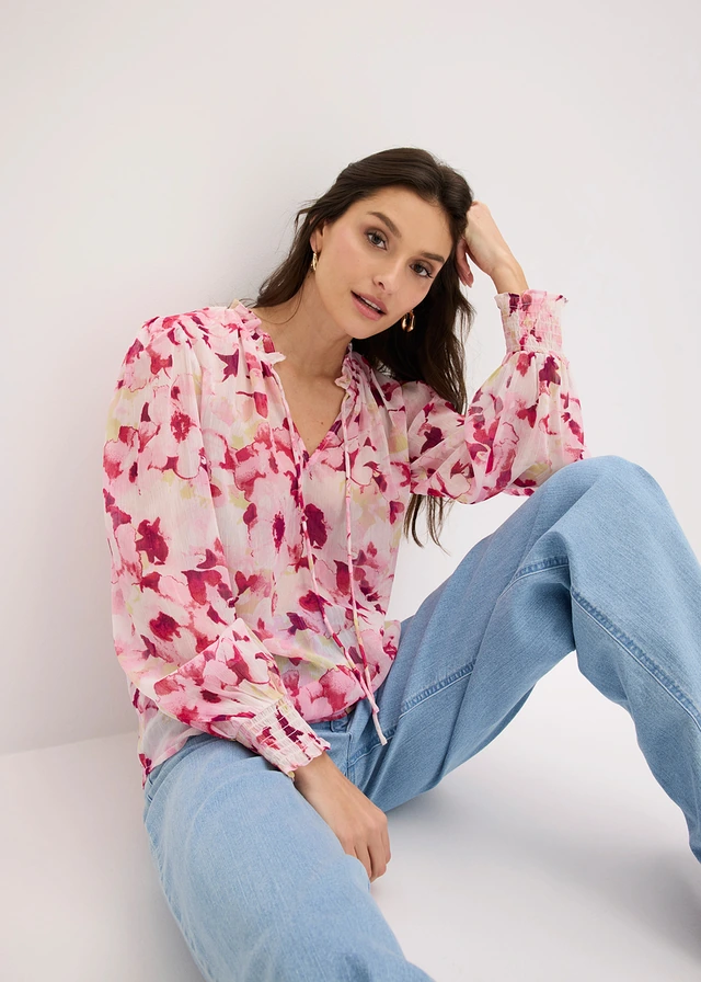 Gedessineerde blouse van chiffon • roze gebloemd • product-page.page-title-suffix