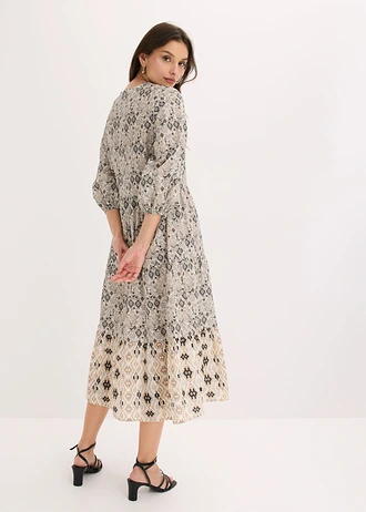 Robe midi en coton léger, Couleur: blanc nacré-noir imprimé