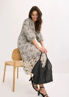 Midi jurk van licht katoen • parelwit/zwart gedessineerd • bonprix online shop