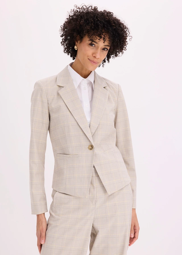 Glencheck blazer, Kleur: lichtgeel/lichtsand geruit