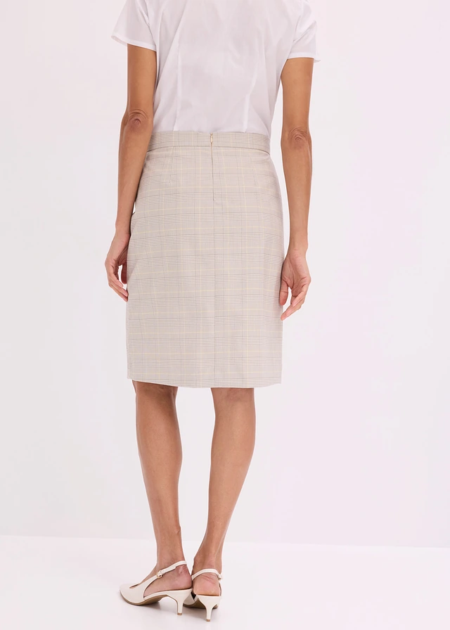 Fustă creion cu model glencheck, culoare: galben deschis/bej nisipiu mat cadrilat