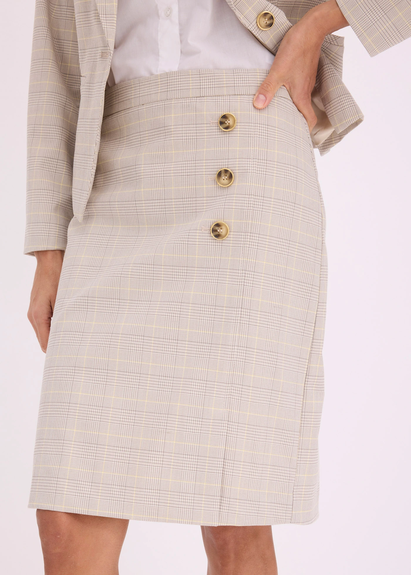 Fustă creion cu model glencheck • galben deschis/bej nisipiu mat cadrilat • magazin bonprix