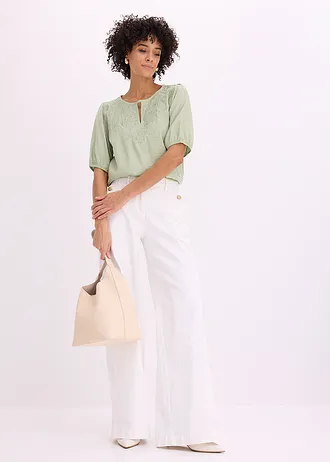 Blouse longue brodée, légèrement transparente • vert pâle • Boutique bonprix