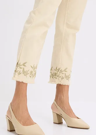 Twill broek met borduursel • lichtsand • bonprix online shop
