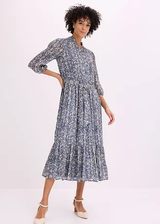 Rochie-cămașă din șifon • albastru fumuriu floral • magazin bonprix