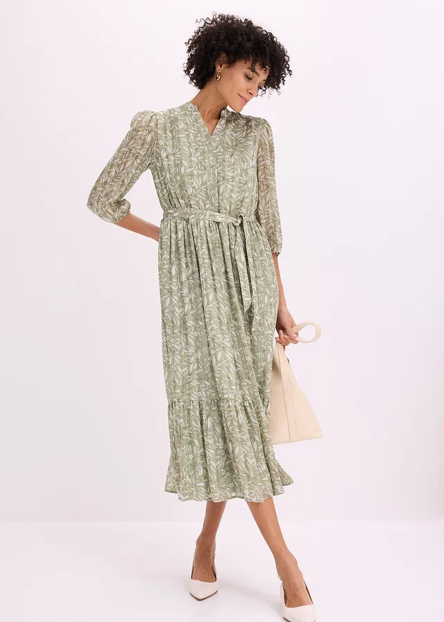 Robe en mousseline, Couleur: vert pâle floral