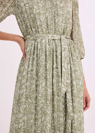 Rochie-cămașă din șifon • verde pal floral • magazin bonprix