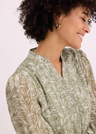 Rochie-cămașă din șifon • verde pal floral • magazin bonprix