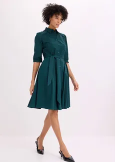 Rochie tip cămașă cu dantelă și cordon • verde profund • magazin bonprix