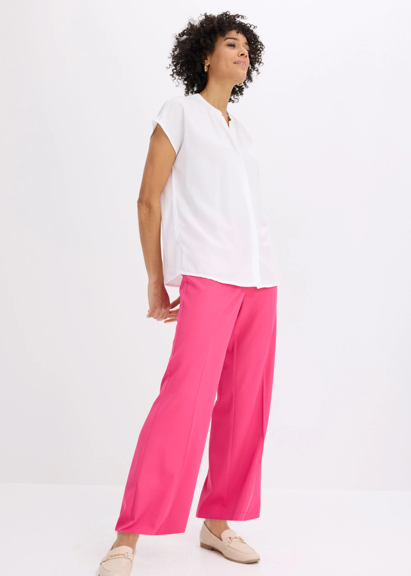 Pantalon large à pinces et taille élastiquée • fuchsia • Boutique bonprix
