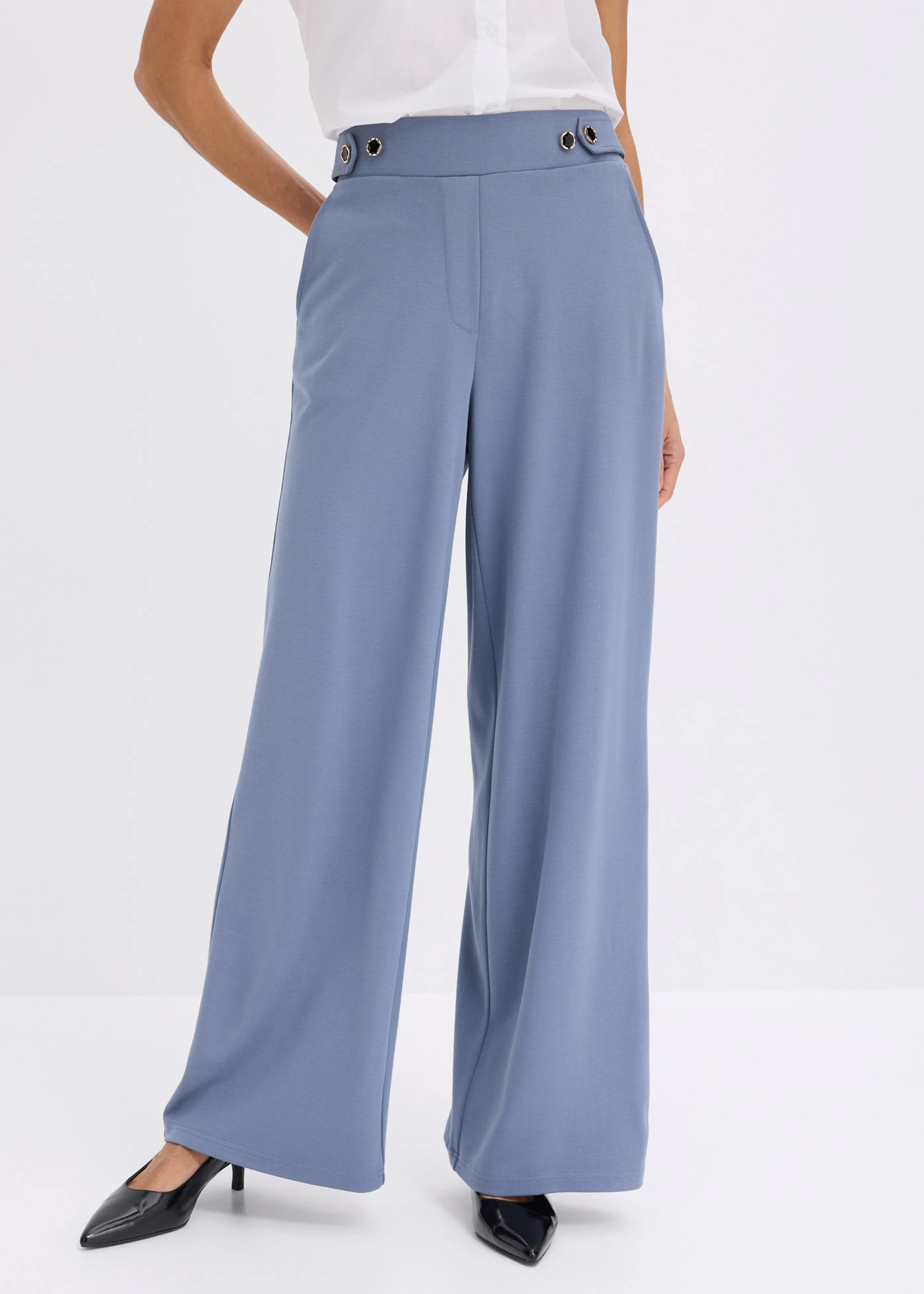 Pantalon en jersey à patte décorative • bleu fumé • Boutique bonprix