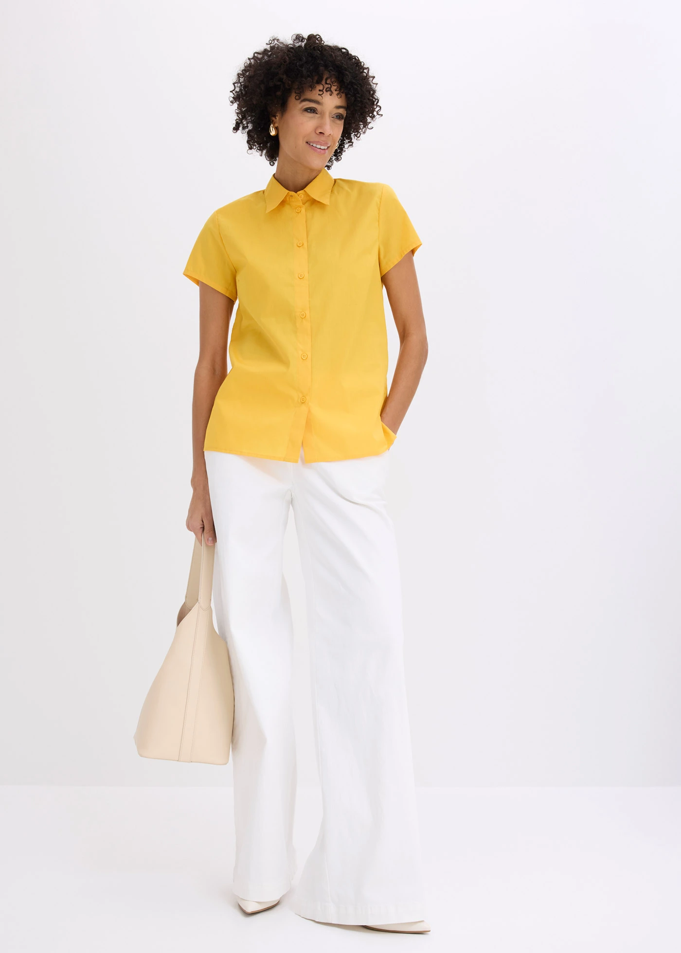 Popeline blouse met korte mouwen • saffraangeel • bonprix online shop