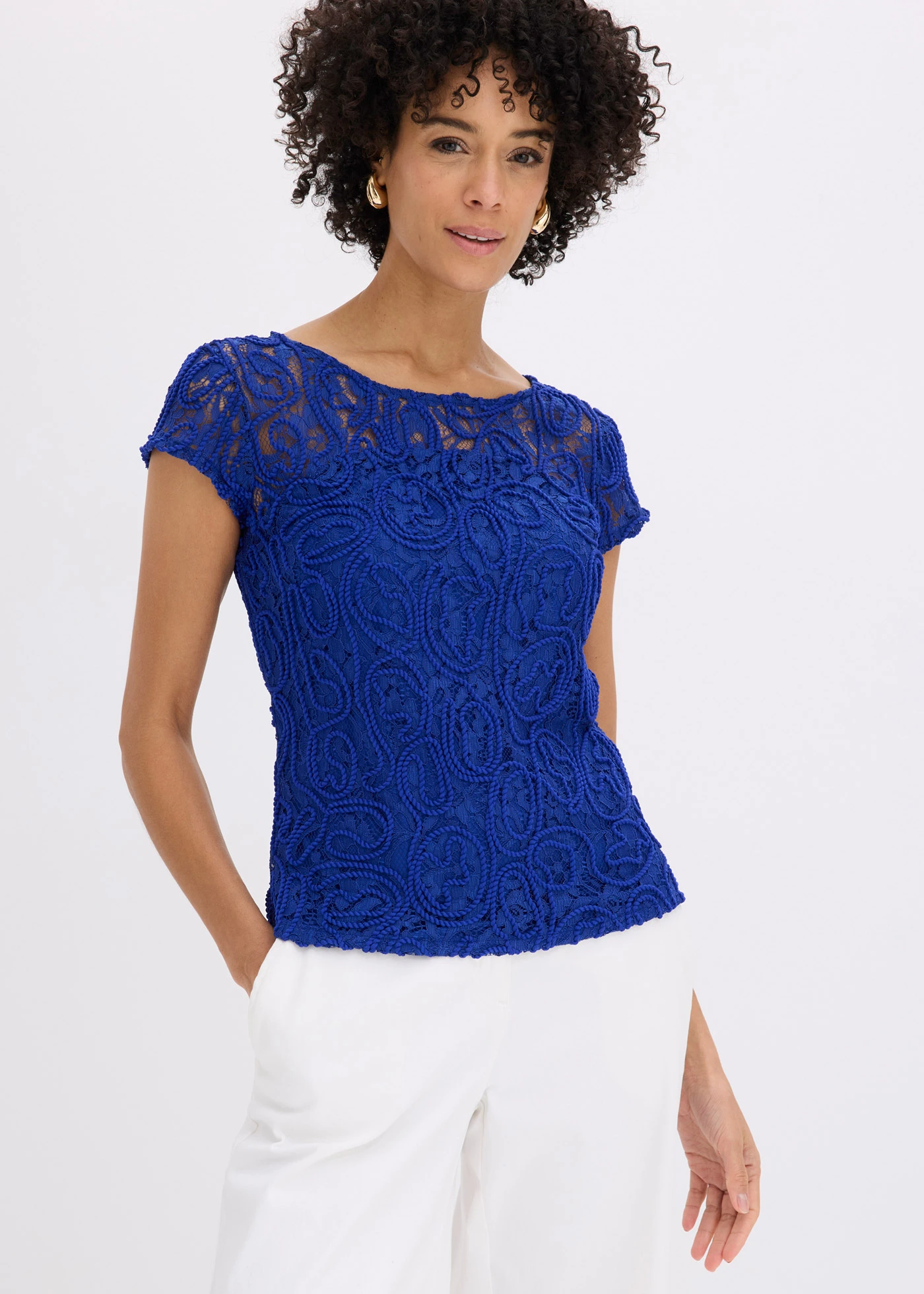 Blouse manches courtes en dentelle • bleu cobalt • Boutique bonprix