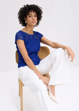 Blouse manches courtes en dentelle • bleu cobalt • Boutique bonprix