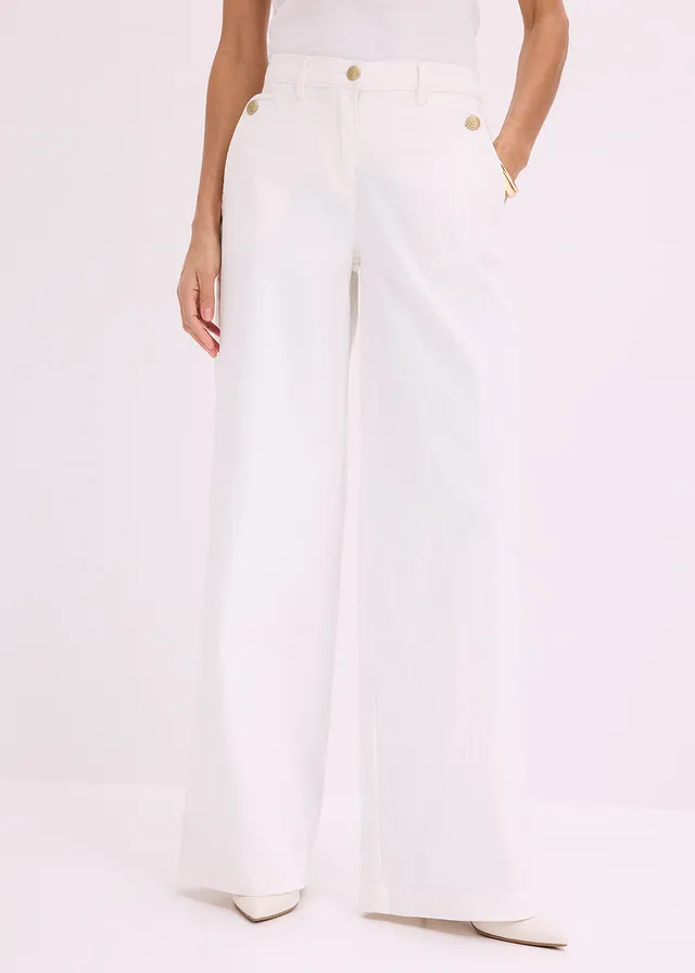 Wide leg broek met stretch, Kleur: wit