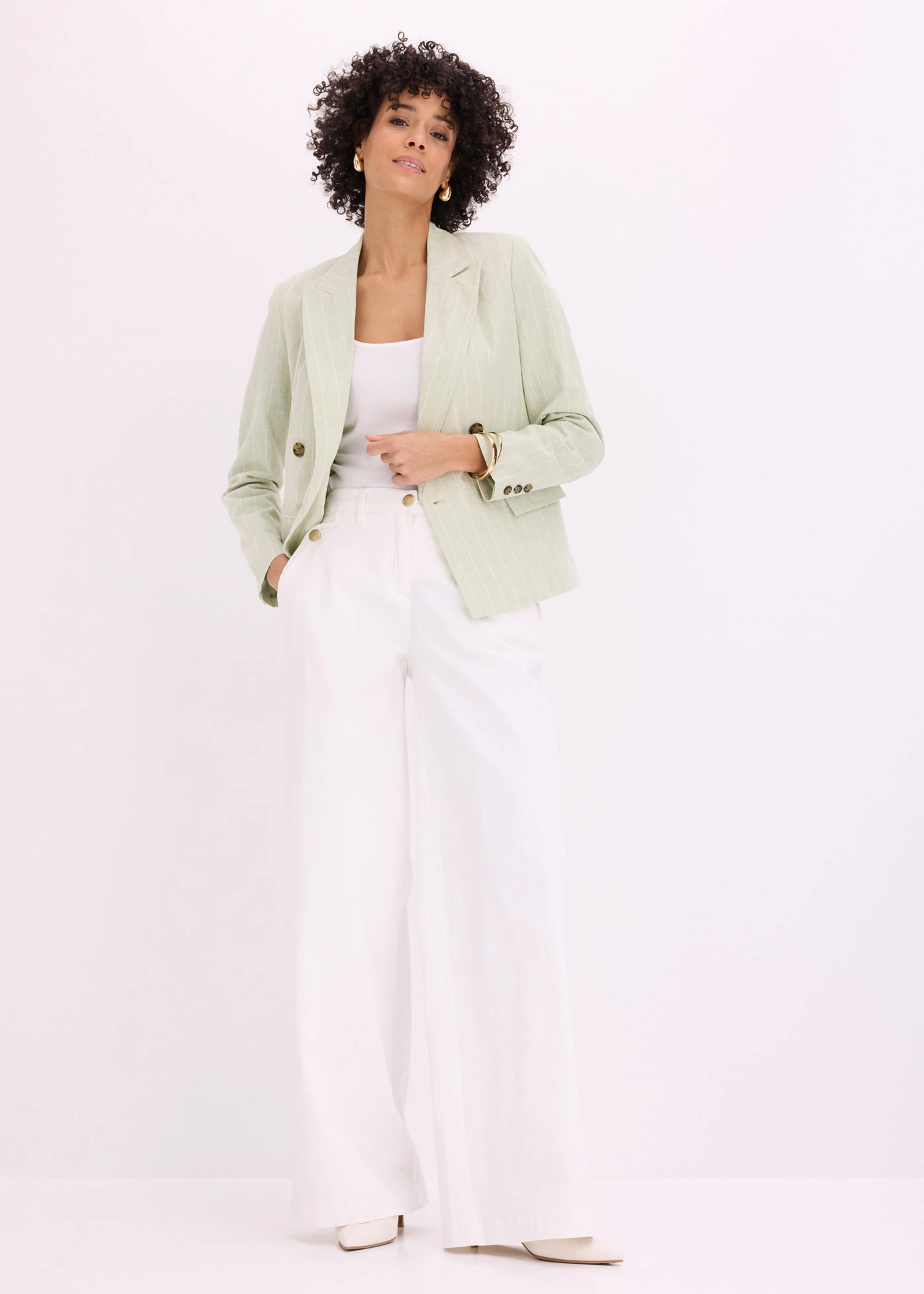 Wide leg broek met stretch • wit • bonprix online shop