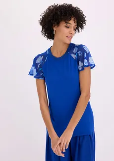 T-shirt avec manches en mousseline • bleu cobalt/bleu clair/bleu moyen • Boutique bonprix