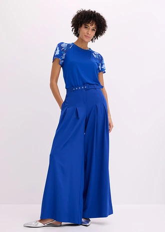 T-shirt avec manches en mousseline, Couleur: bleu cobalt-bleu clair-bleu moyen