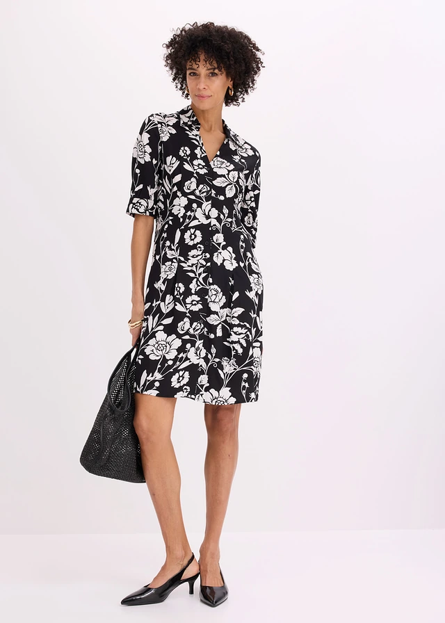 Robe-chemise en viscose fluide • noir/écru floral • product-page.page-title-suffix