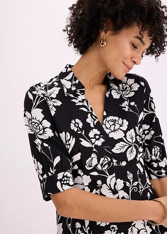 Blousejurk van soepele viscose • zwart/wolwit gebloemd • bonprix online shop