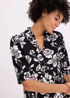 Blúz ruha puha viszkózból • fekete-gyapjúfehér virágmintás • bonprix áruház