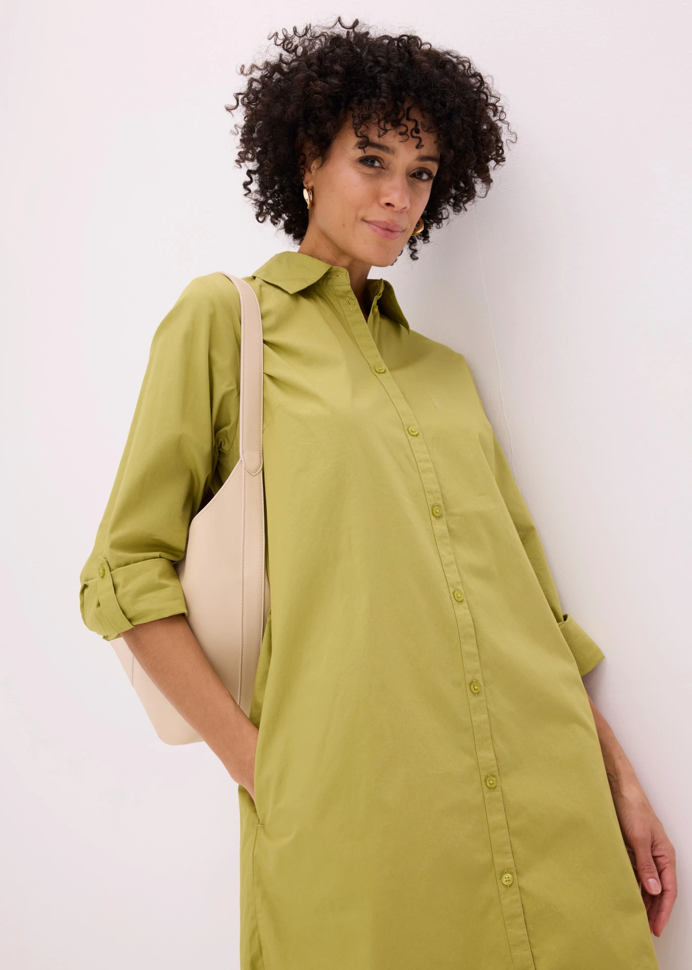 Rochie-cămașă din poplin de bumbac • verde cactus • magazin bonprix