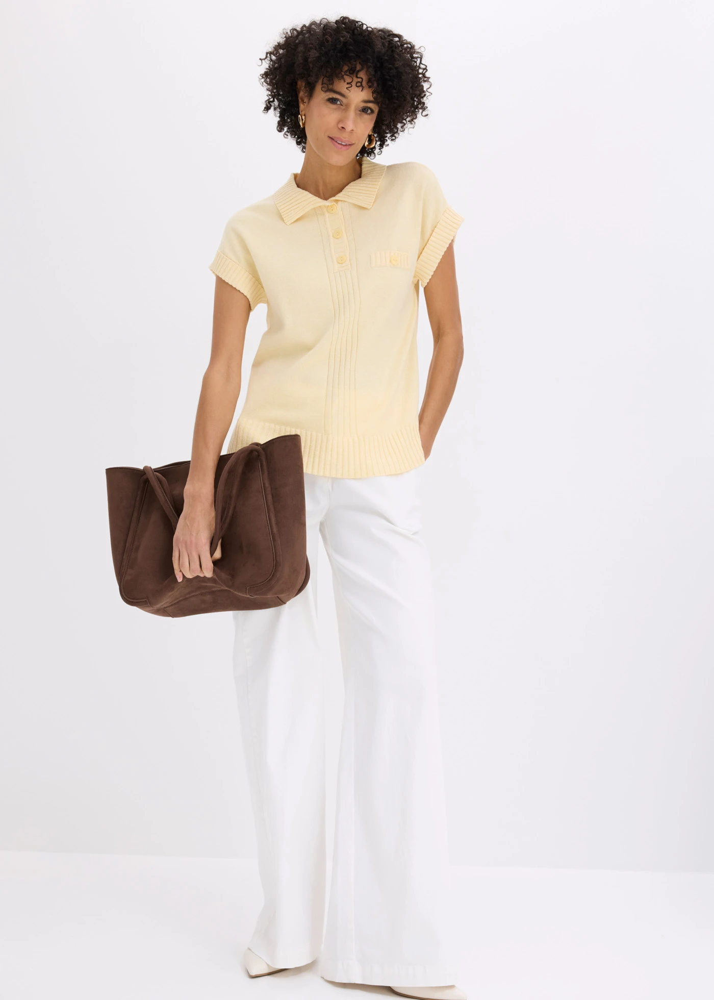 Pulover polo cu bumbac • galben pastel melanj • magazin bonprix