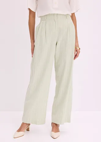 Pantalon à pinces en lin majoritaire • gris vert/écru rayé • Boutique bonprix
