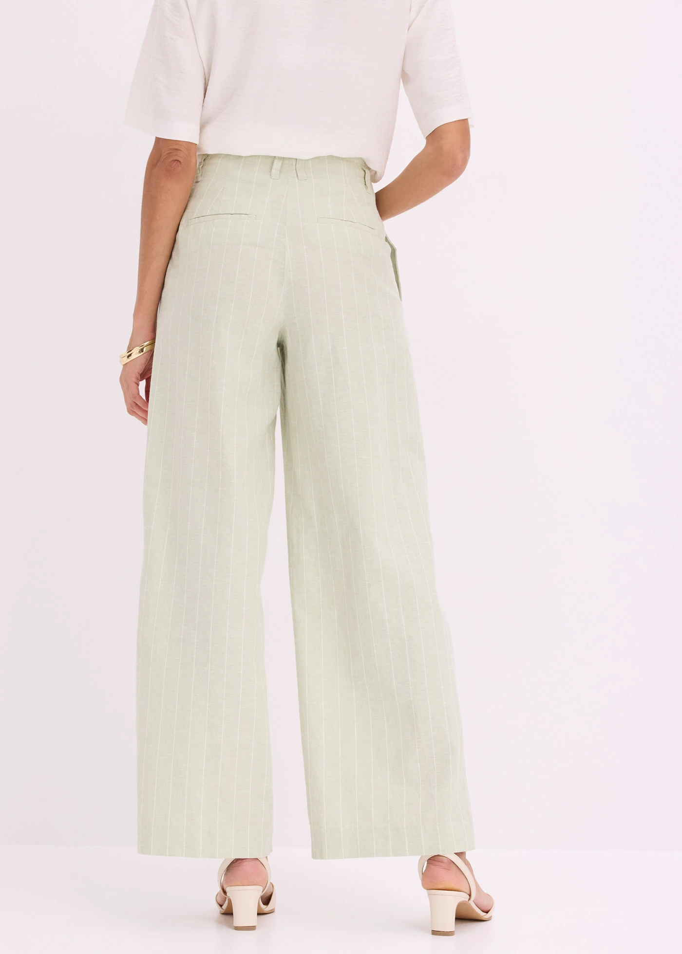 Pantalon à pinces en lin majoritaire • gris vert/écru rayé • Boutique bonprix