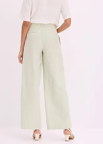 Pantalon à pinces en lin majoritaire, Couleur: vert pâle-écru rayé