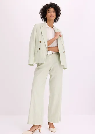 Pantaloni cu pense cu in • gri-verde/ecru dungat • magazin bonprix