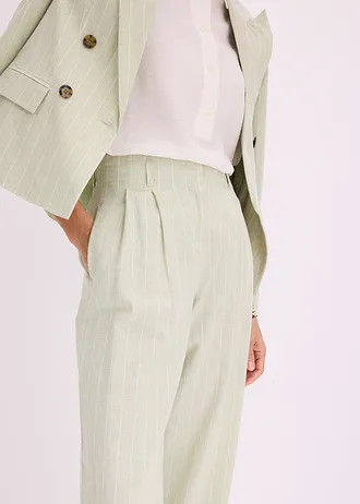 Pantaloni cu pense cu in • gri-verde/ecru dungat • magazin bonprix