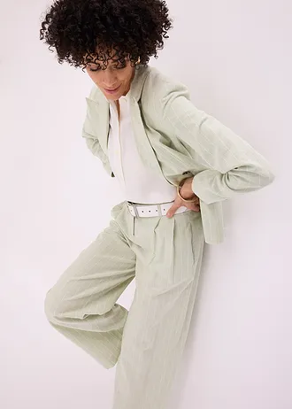 Pantaloni cu pense cu in • gri-verde/ecru dungat • magazin bonprix