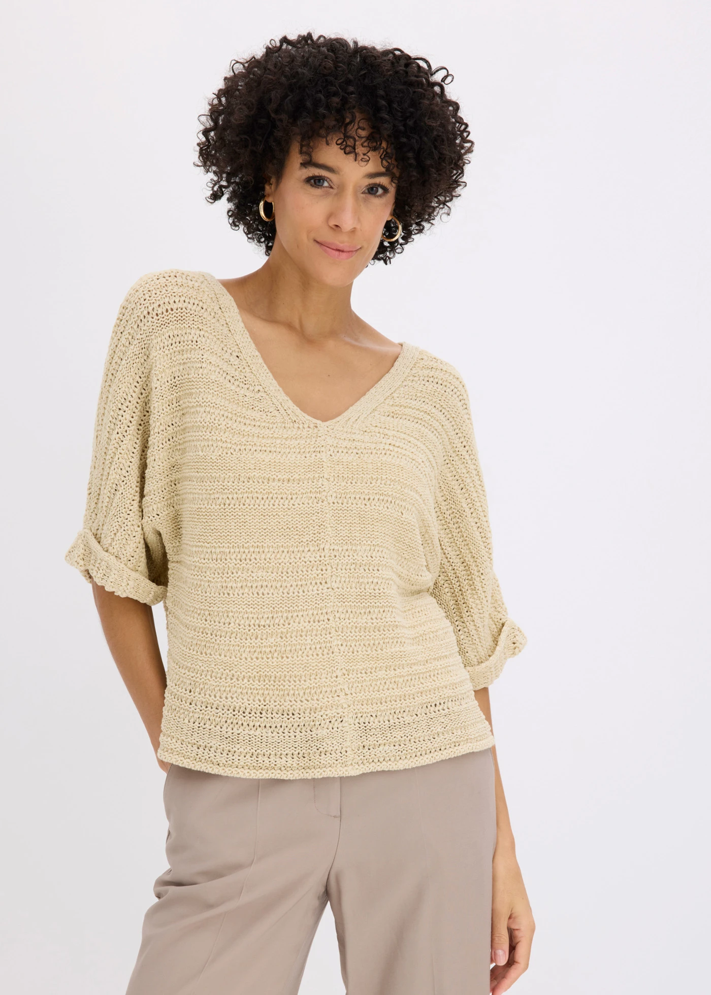 Pull en maille ajourée • sable clair • Boutique bonprix