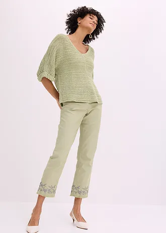 Gruby sweter z przędzy wstążkowej • bladozielony • sklep bonprix