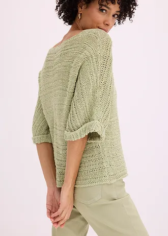 Gruby sweter z przędzy wstążkowej • bladozielony • sklep bonprix