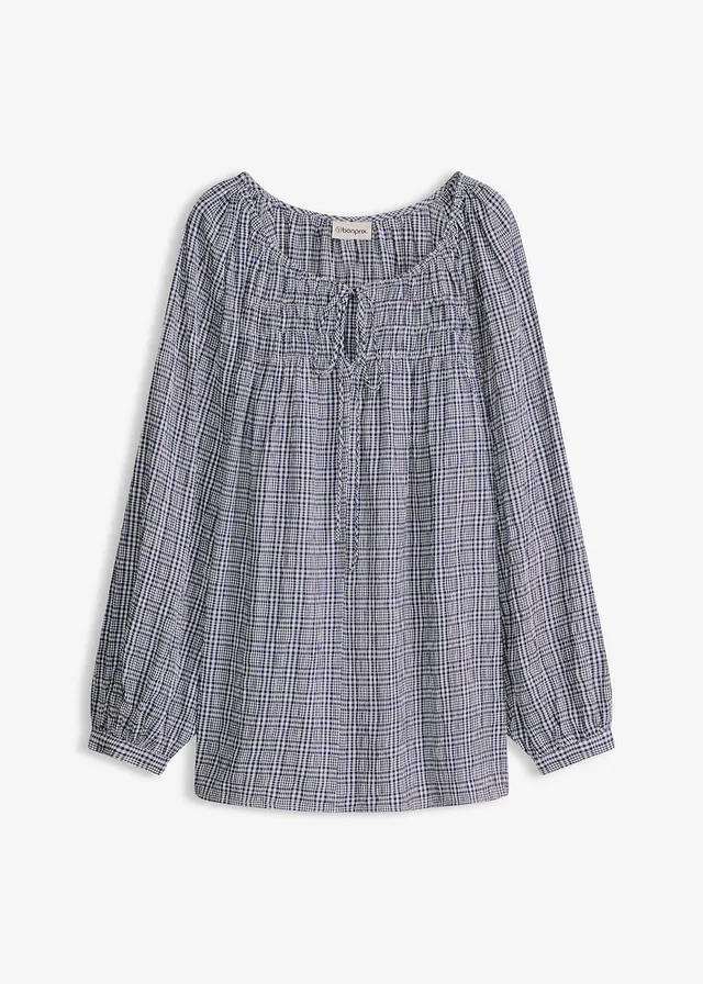 Seersucker blouse met ruitjes • wolwit-donkerblauw geruit • bonprix online shop