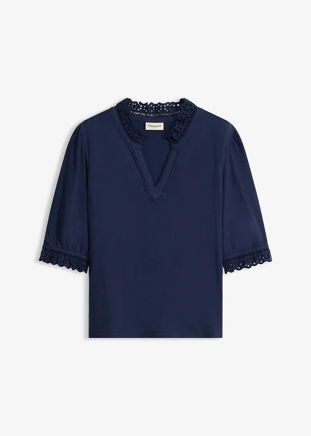 Bluză cu mâneci lungi din bumbac 100% • bleumarin • magazin bonprix