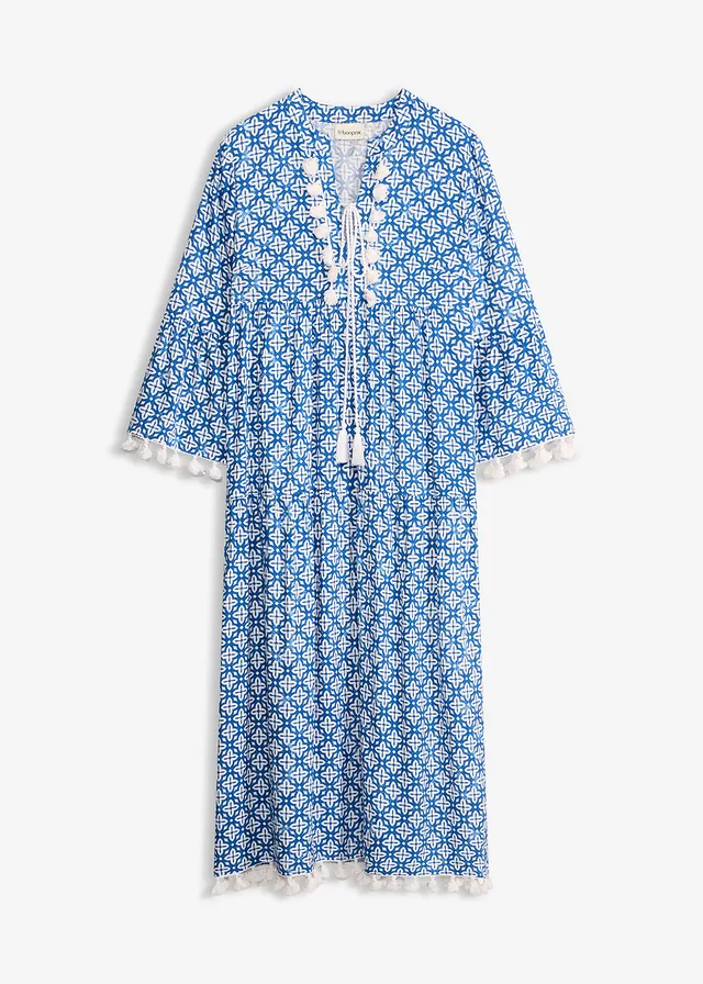 Robe-tunique en viscose fluide, Couleur: bleu/écru imprimé