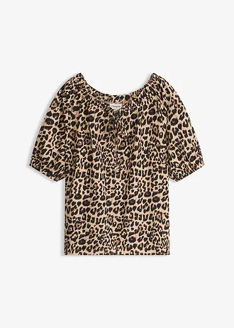 Blouse met korte mouwen van biologisch katoen, Kleur: luipaardprint