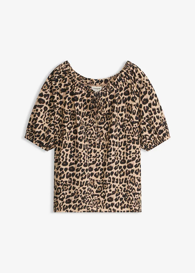 Blouse met korte mouwen van biologisch katoen • luipaardprint • bonprix online shop