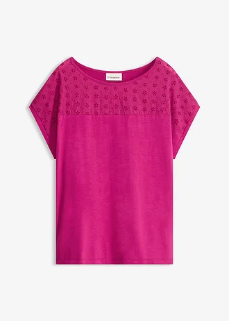 T-shirt doux à empiècement en dentelle • rose fuchsia • Boutique bonprix