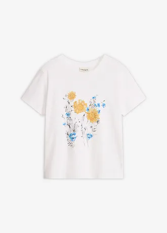 Bluză din bumbac 100% • alb cu flori • magazin bonprix