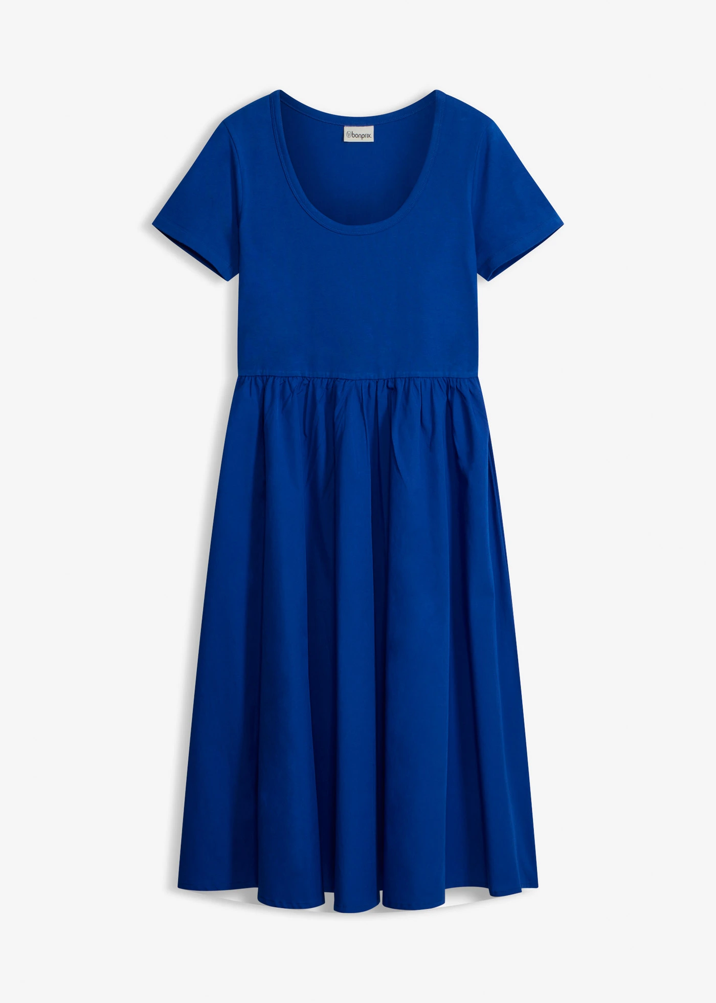 Jersey jurk met korte mouwen en zakken, van materiaalmix • kobaltblauw • bonprix online shop