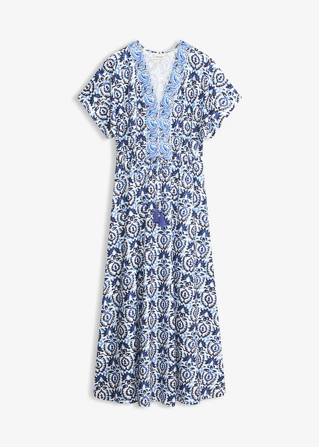 Dzsörzé maxi ruha • gyapjúfehér/kék mintás • bonprix áruház