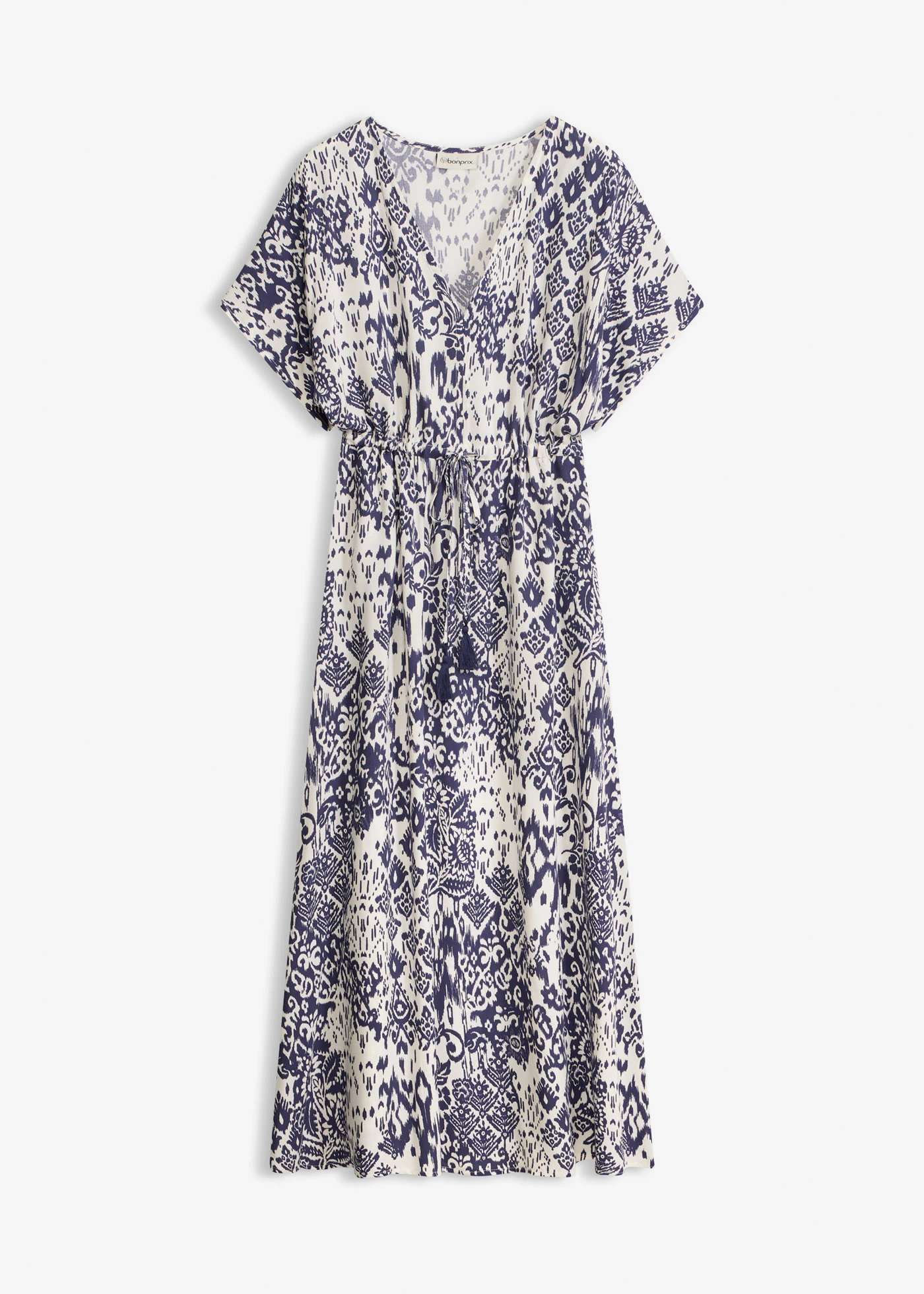 Maxi jurk van soepele viscose • wolwit-donkerblauw gedessineerd • bonprix online shop