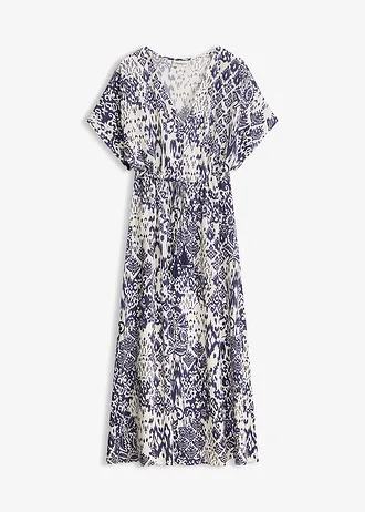 Maxi jurk van soepele viscose • wolwit-donkerblauw gedessineerd • bonprix online shop