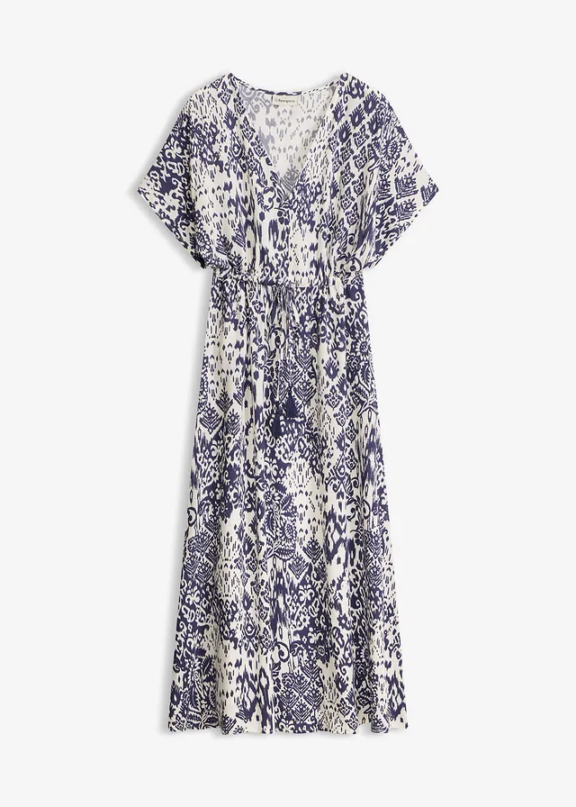 Maxi jurk van soepele viscose • wolwit-donkerblauw gedessineerd • bonprix online shop