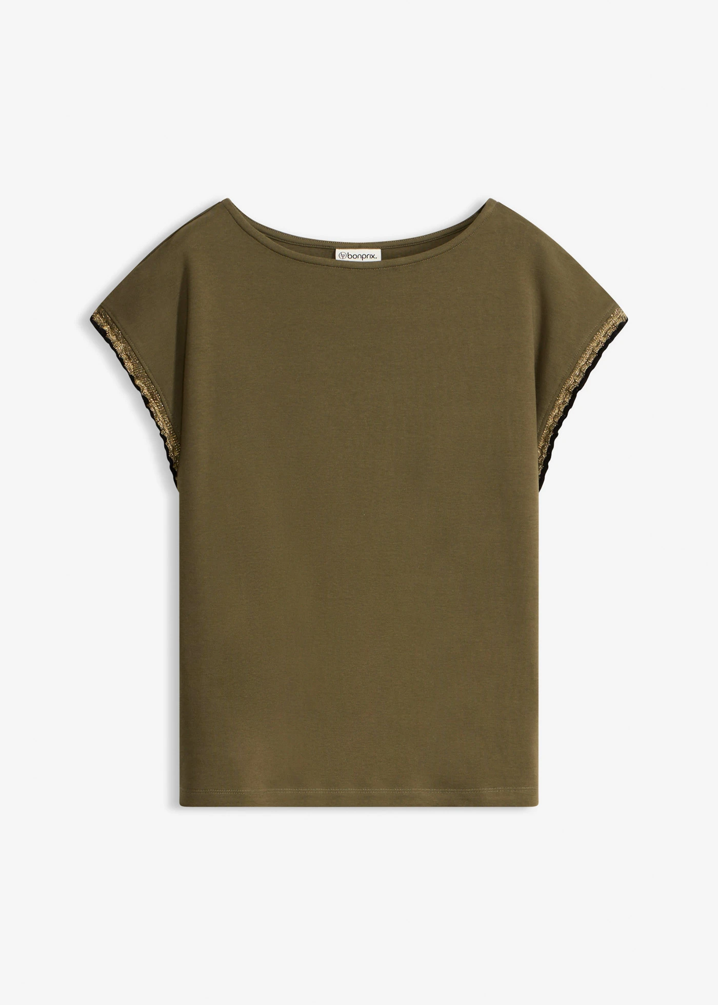 T-shirt en coton à bordure contrastante • olive foncé • Boutique bonprix