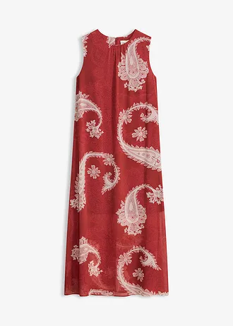 Robe longue en mousseline, Couleur: rouge désert-blanc nacré paisley